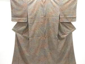 未使用品　切りばめ風 唐花に鳥模様手織り紬着物